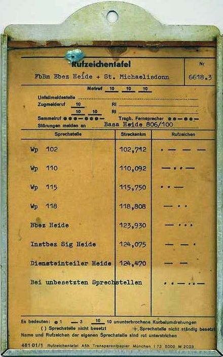 1989 Rufzeichentafel der Schrankenposten von St.Michel nach Heide